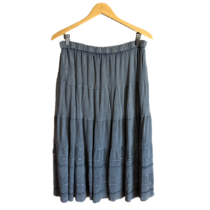 Studio West Blue Tiered Bohemian Maxi Skirt Rayon Pull On Embroidered Medium
